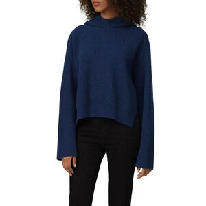 Nude Blue Lurex Wool Knit Hoodie Sweater S(38) Metallic Ribbed Pullover